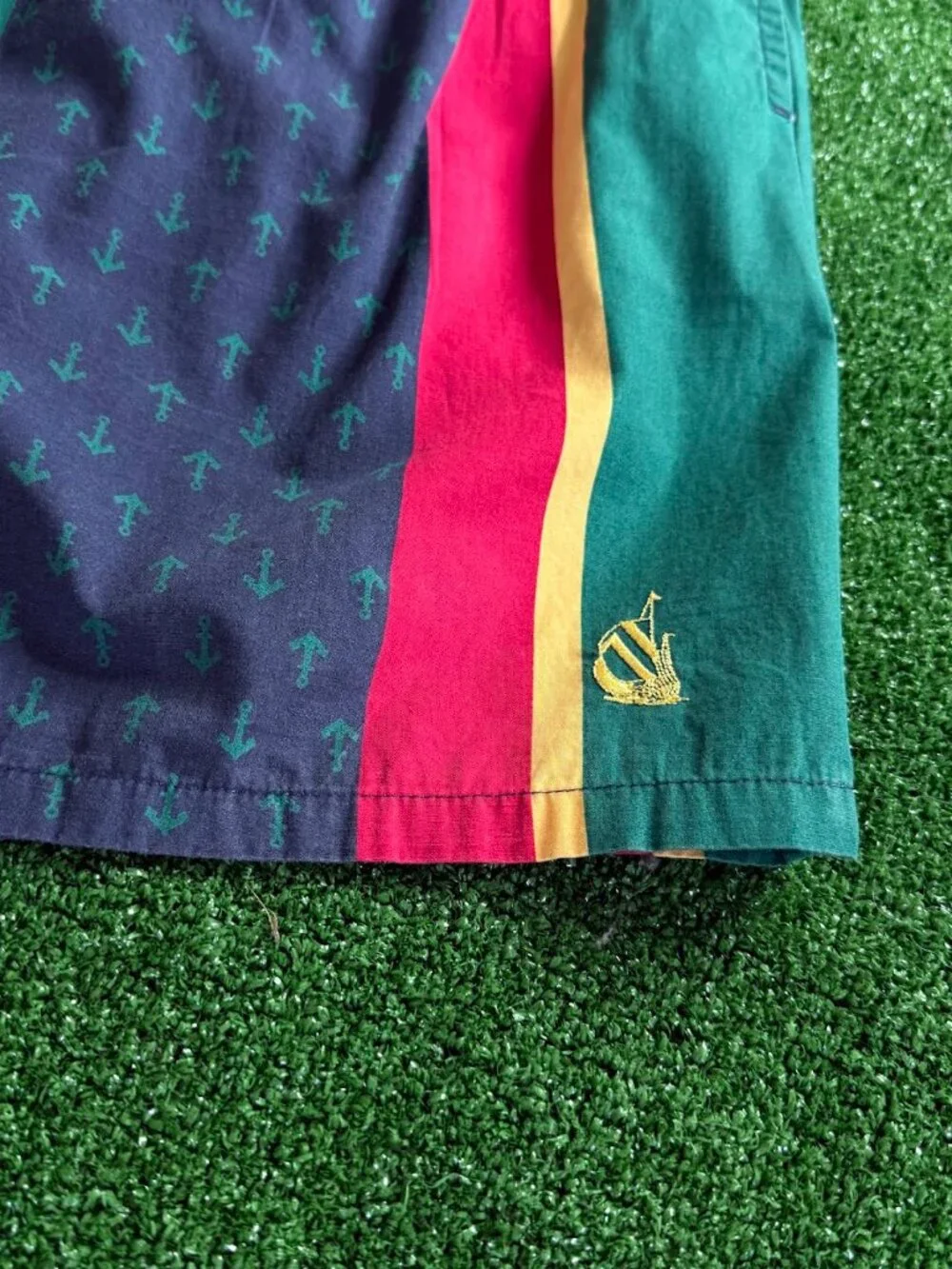 Vintage 90s Nautica Swim Trunks XL Cotton Nautical Anchor Stripe Made in Taiwan